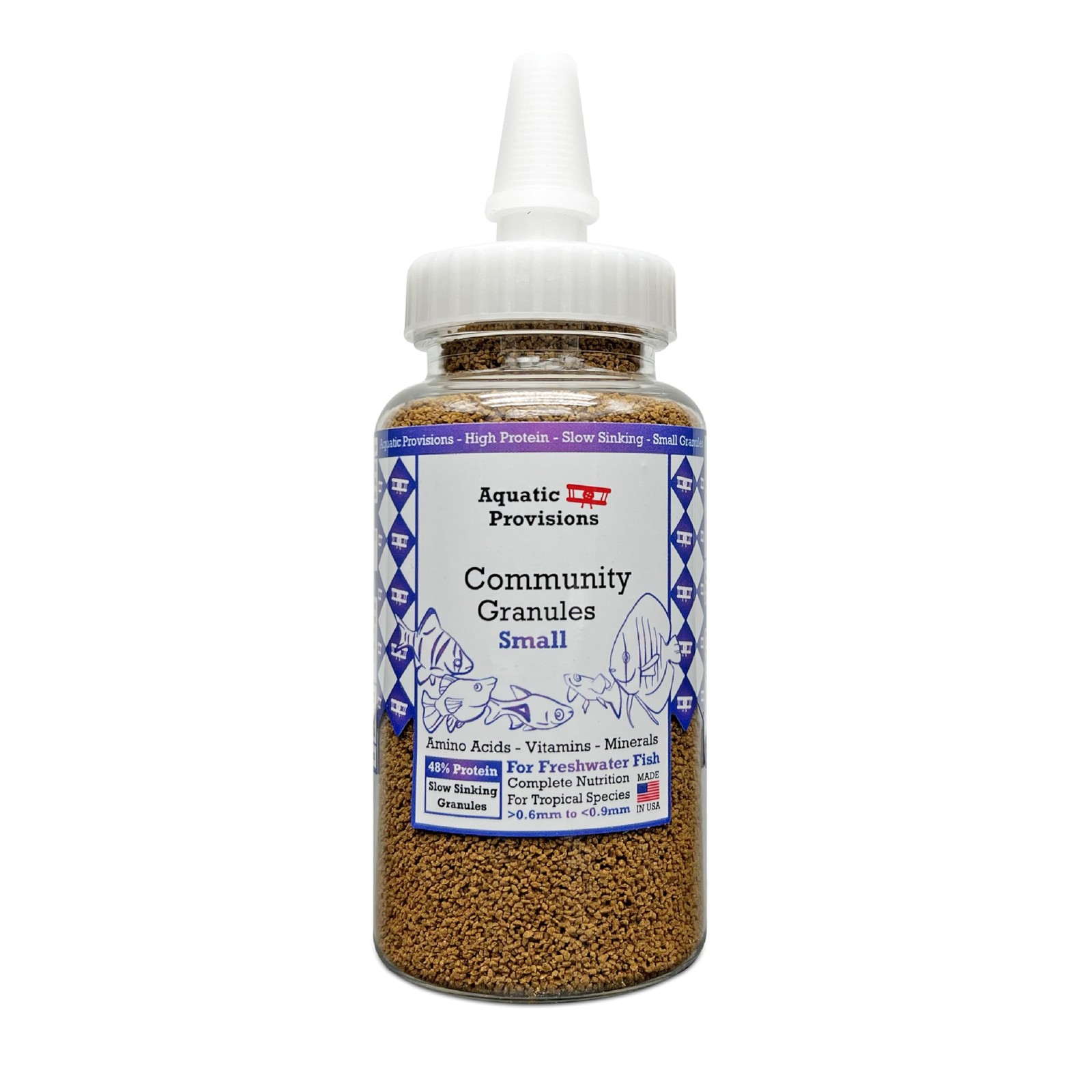 Community Fish Food Small Granules 3.17 oz, High Protein Slow Sinking Small S…