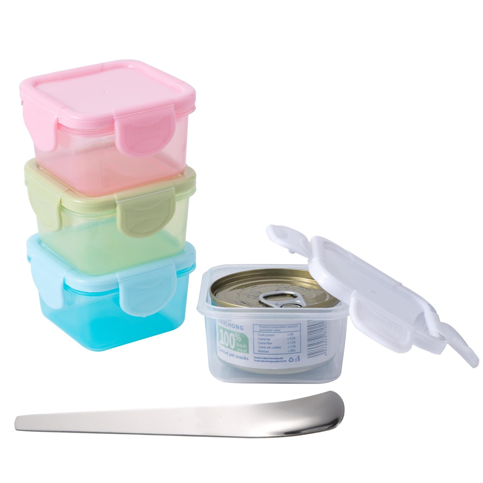 Canned Cat Food Storage Can 2.56 Inches Diameter, Blue Green Pink White