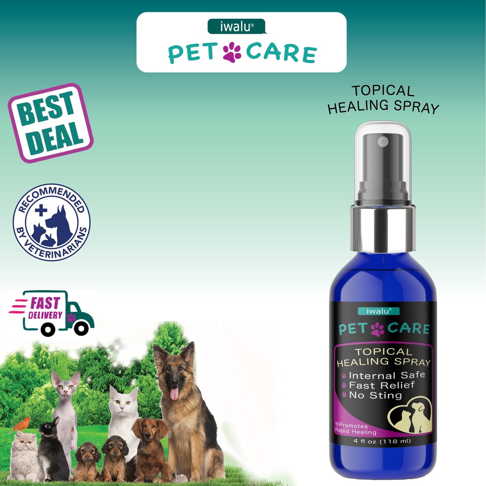FLEA DOG TREATMENT CARE – Kills Fleas, Parasites, No Sting Spray – Dogs Love It!