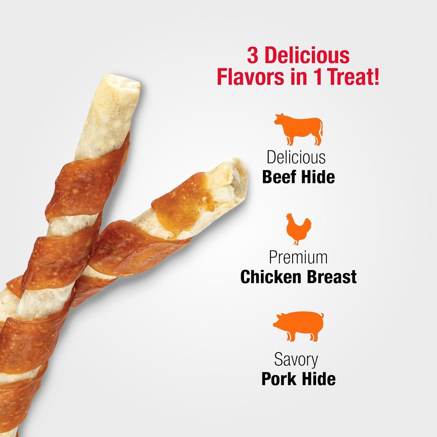 10 Count Dog Munchy Sticks Triple Flavor Beef Chicken Pork Hide Protein Chew