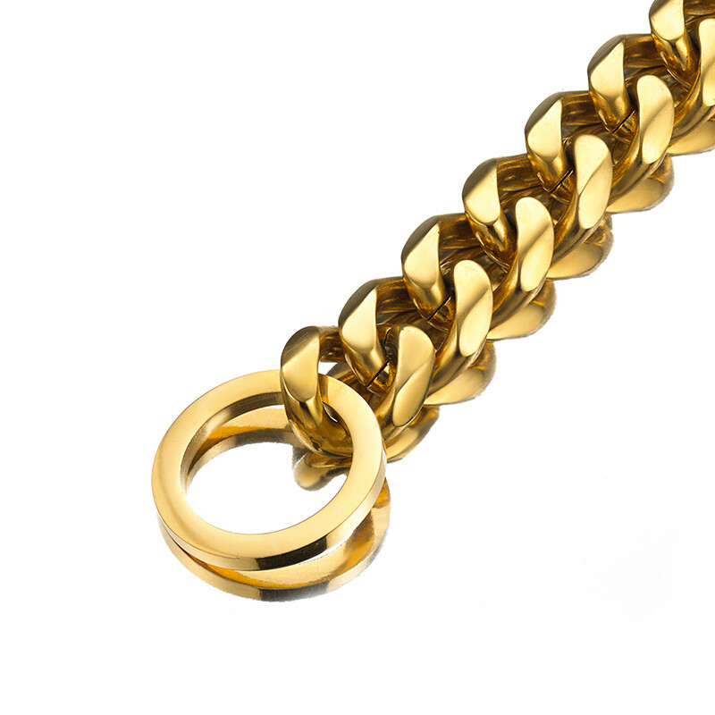10/12/15/17/19mm Gold Curb Cuban Link Dog Chain Collar Stainless Steel 12″-32″