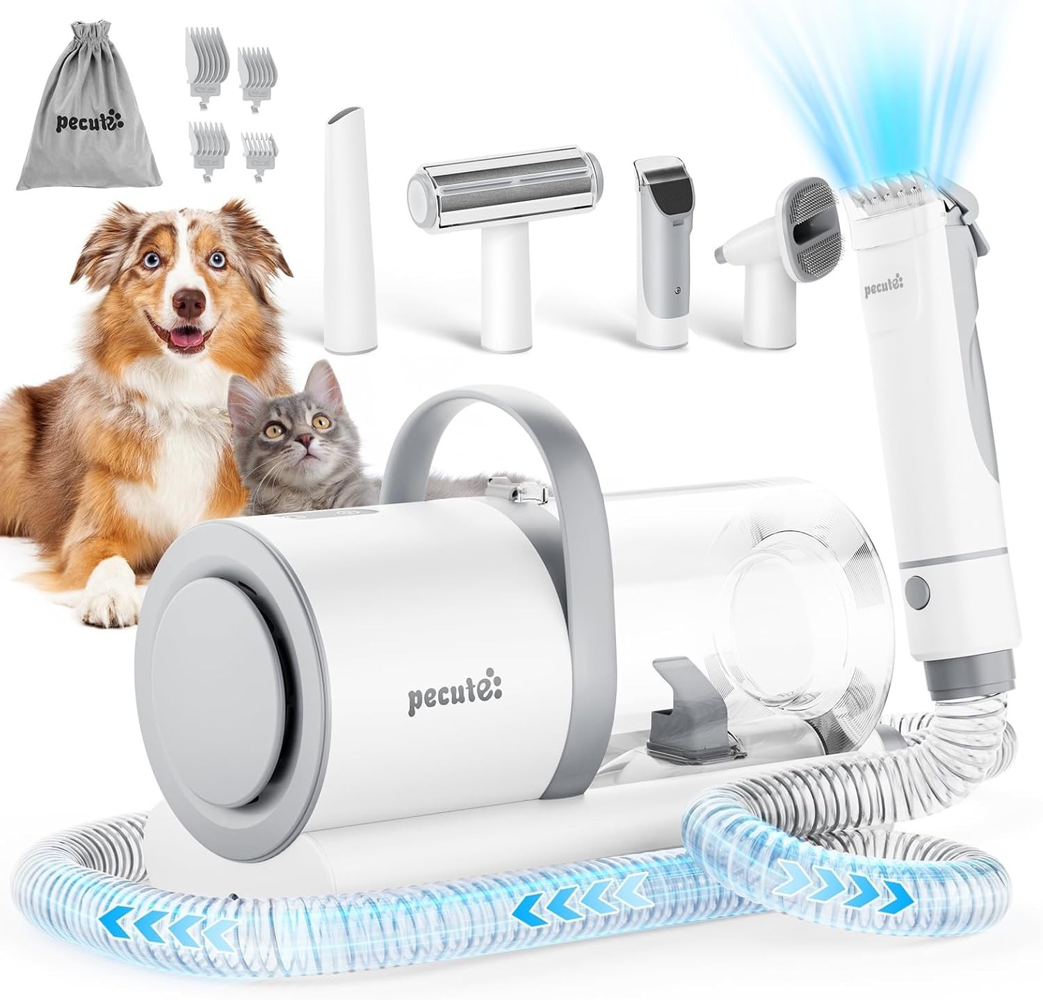 Pecute Dog Grooming Vacuum, 4-in-1 Pet Grooming Kit with Clipper, Brush, 12000Pa