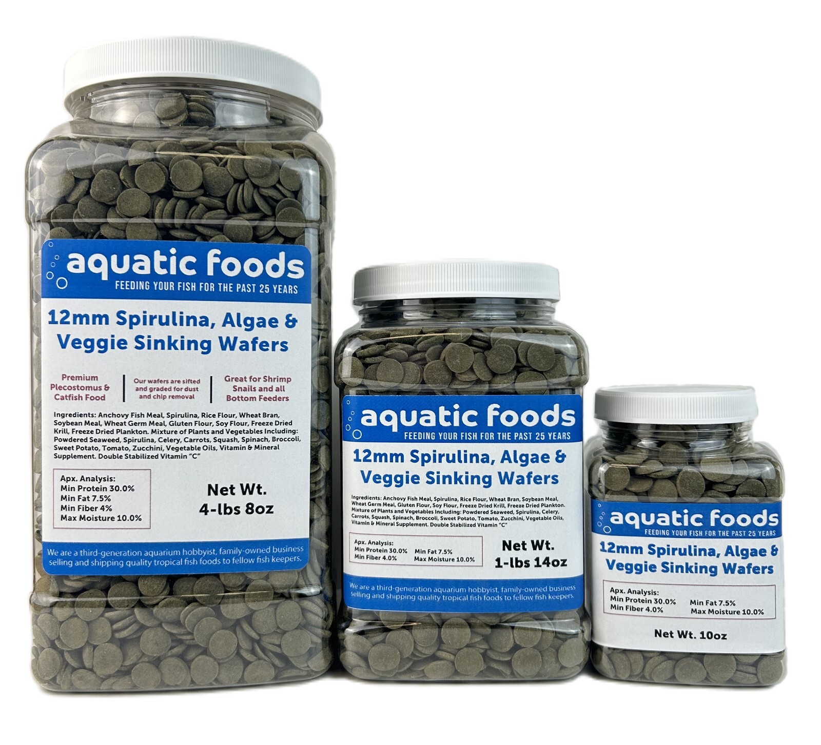 12mm – 1/2″ Spirulina, Algae & Veggie Sinking Wafers for Bottom Feeders. WL-JAR