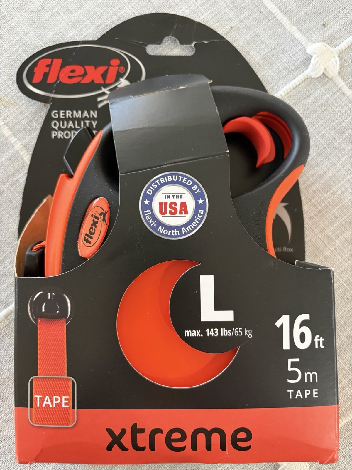 Large 16 Ft Orange Black Dog Leash with Ergonomic Handle and One Hand Brake