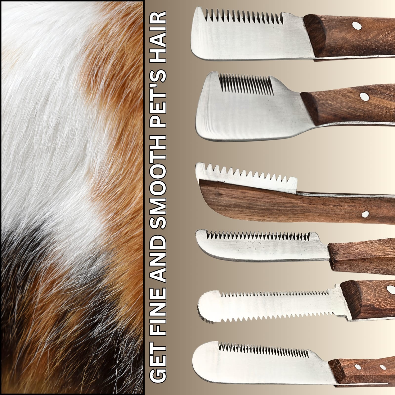Professional Stripping combs kit (6 Pieces Set) for Dogs & Pets, Wooden Handle