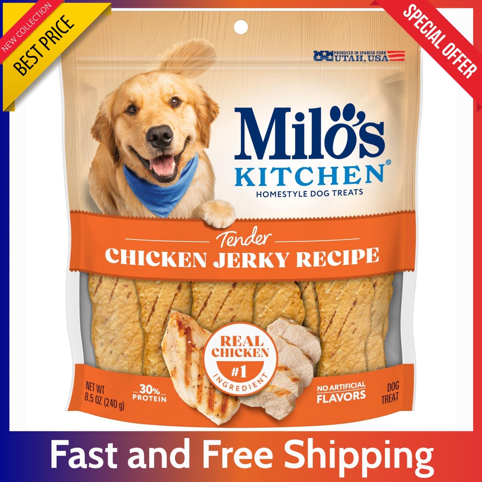 Milo’s Kitchen Chicken Jerky 8.5oz- High Protein Dog Treats No Artificial Flavor