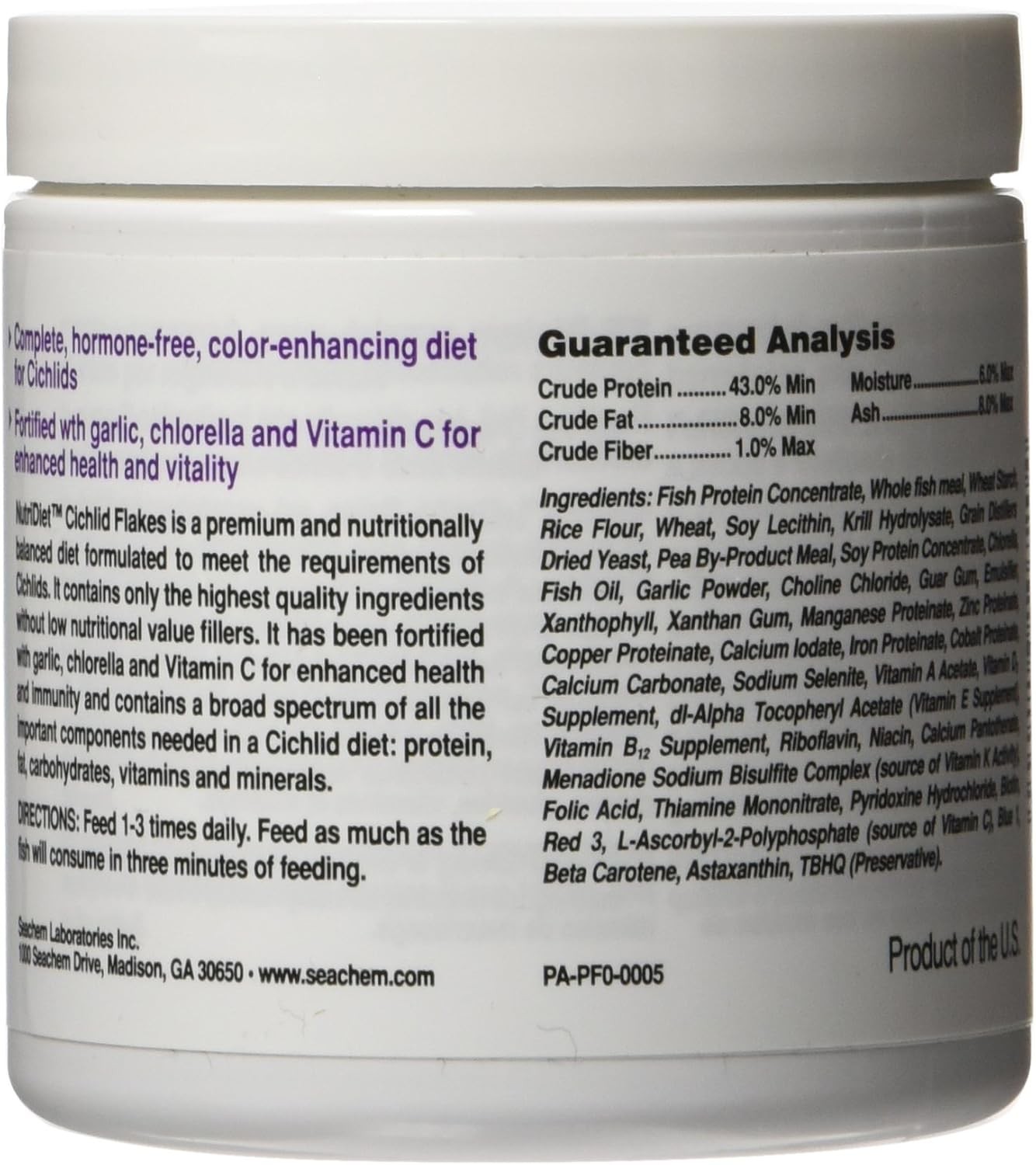 Seachem NutriDiet Cichlid Fish Flakes – Probiotic with GarlicGuard 1.0-Ounce