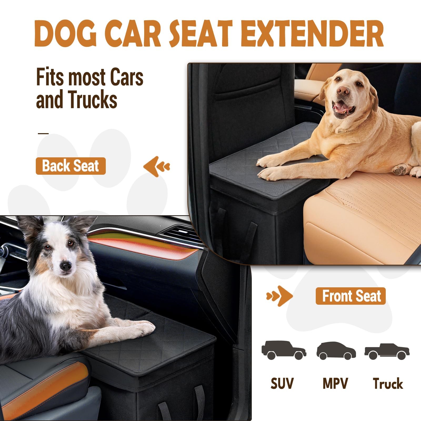 Dog Car Seat Extender 120 LB Capacity Back Storage Black 19.1×10.4×13 UNICITII