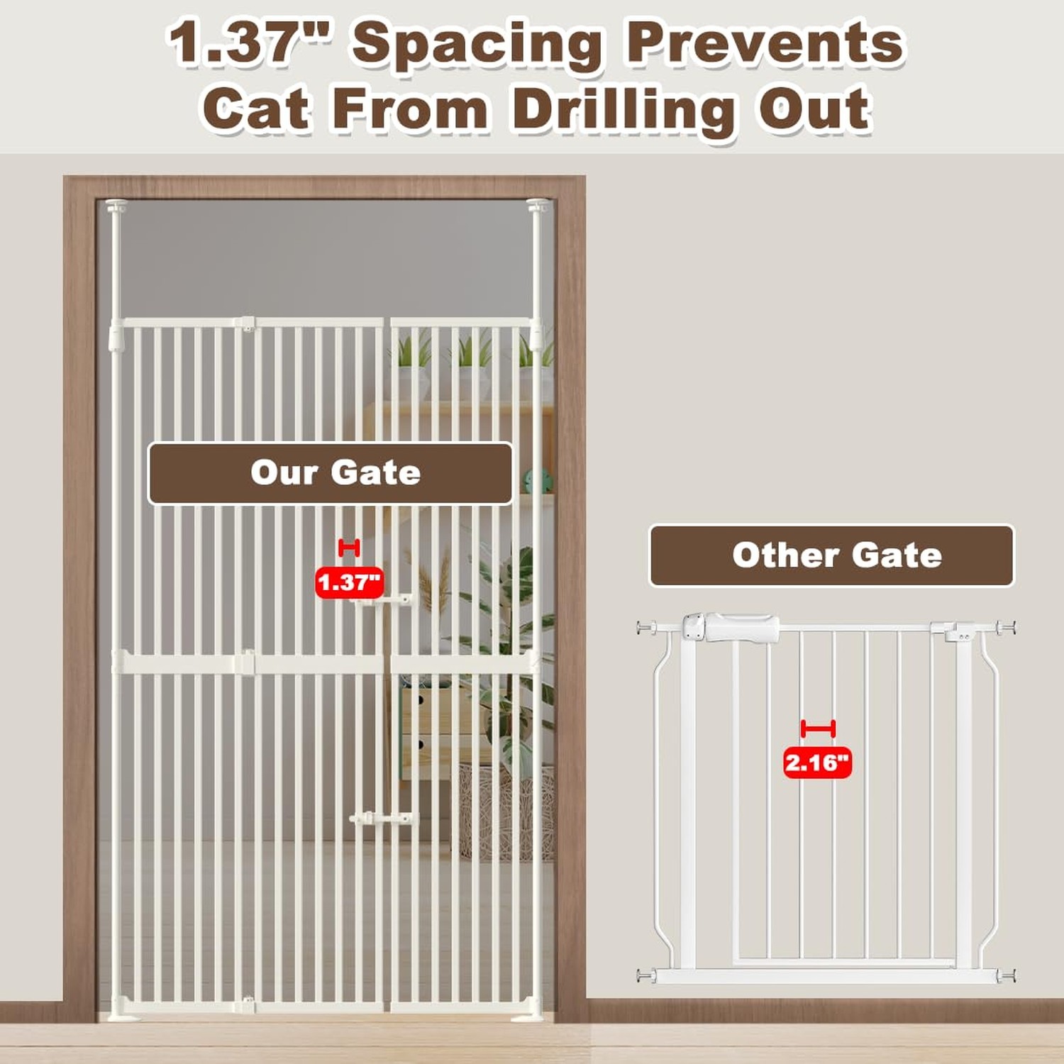 71″ Extra Tall Cat Gate for Doorway 33.5″-47.2″ Wide Pet Gate Pressure Mounte…