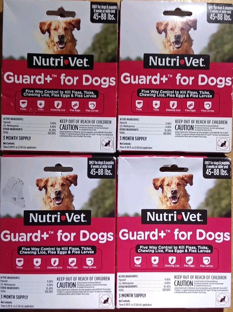 4 NUTRI VET GUARD PLUS FOR DOGS 45-88LBS KILLS FLEAS TICKS 3 X4 12 MONTH SUPPLY!