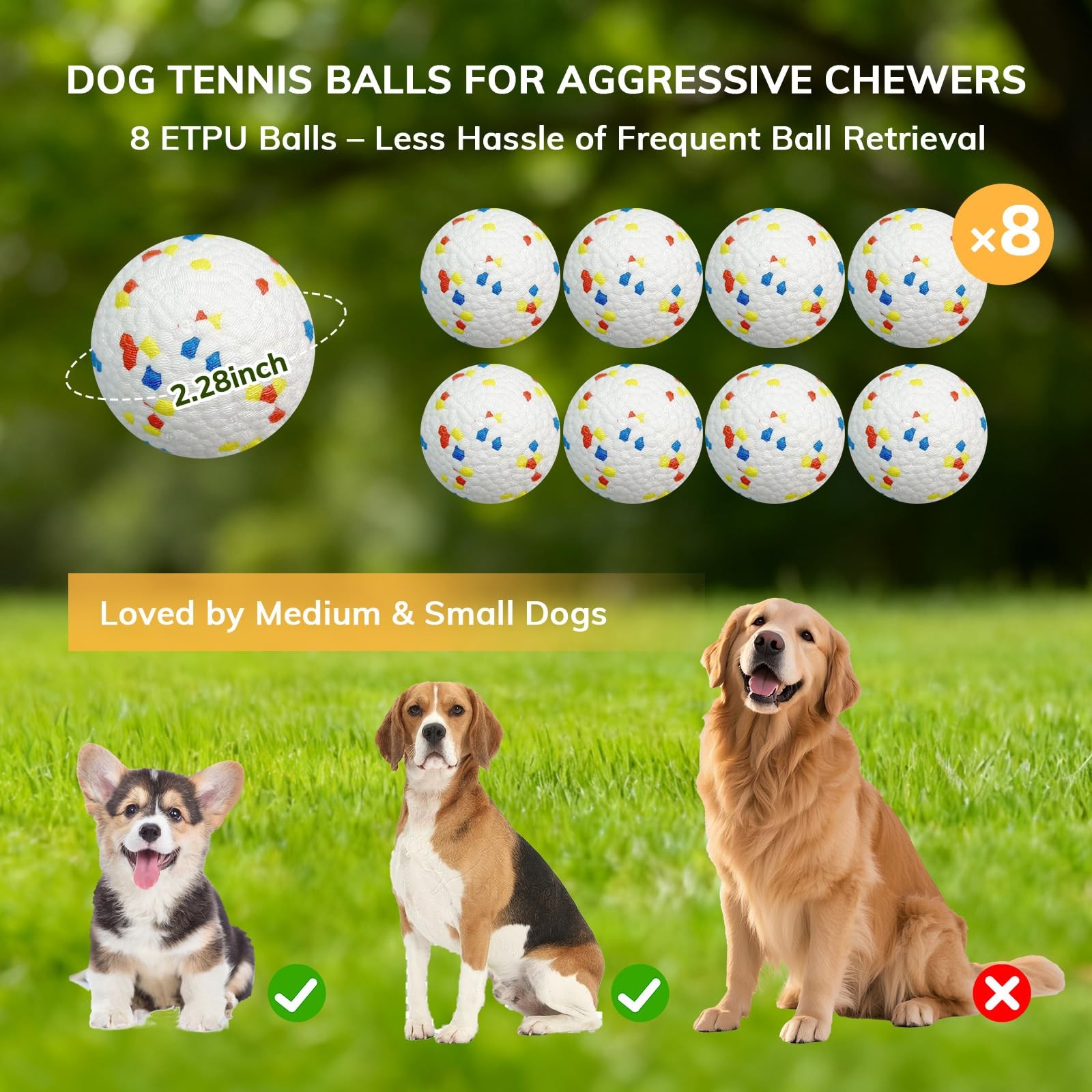 8 Pack Dog Balls, Dog Toy Balls 2.28“ – Indestructible Dogs Ball for Aggress…