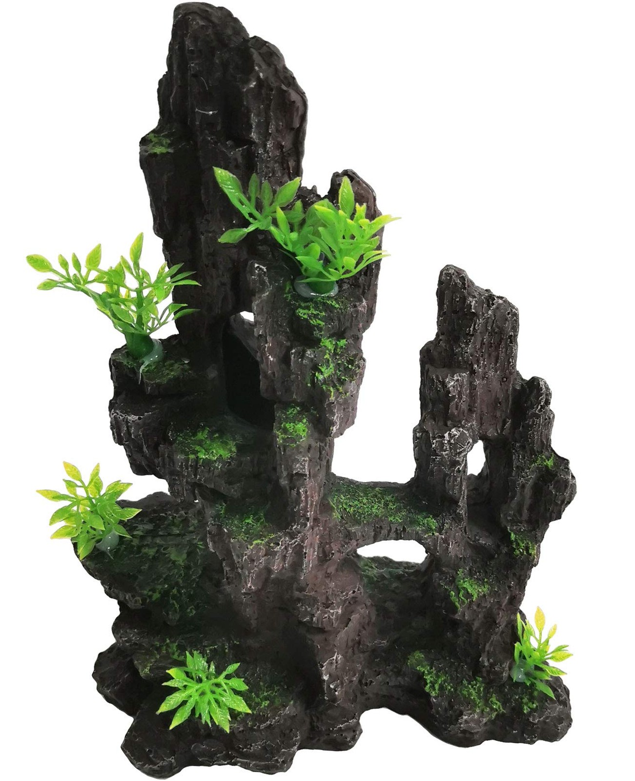 kathson Aquarium Mountain View Stone Resin Fish 8.0〞L x 4.3〞W x 10.4〞H, Green