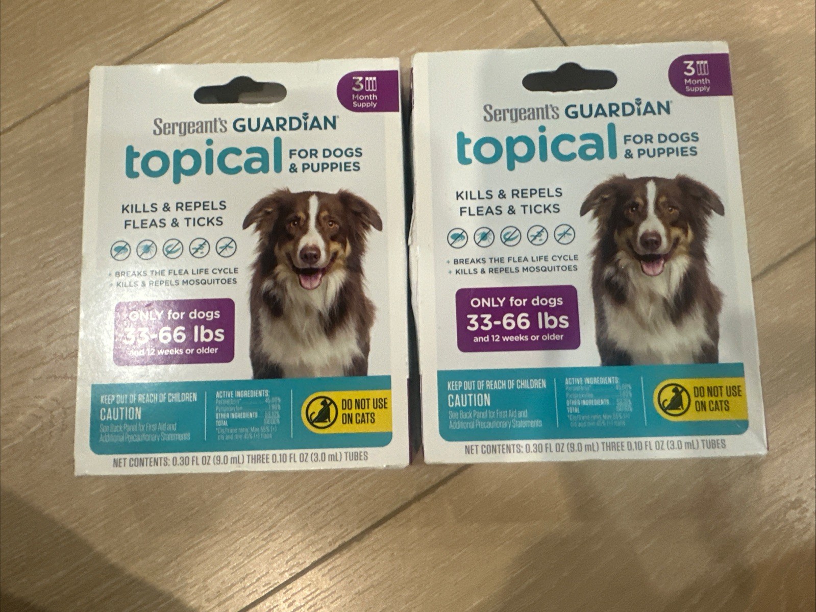 2 Sergeant’s Guardian Flea & Tick Squeeze On Topical Dogs, 33-66 lbs, 3 Count Ea