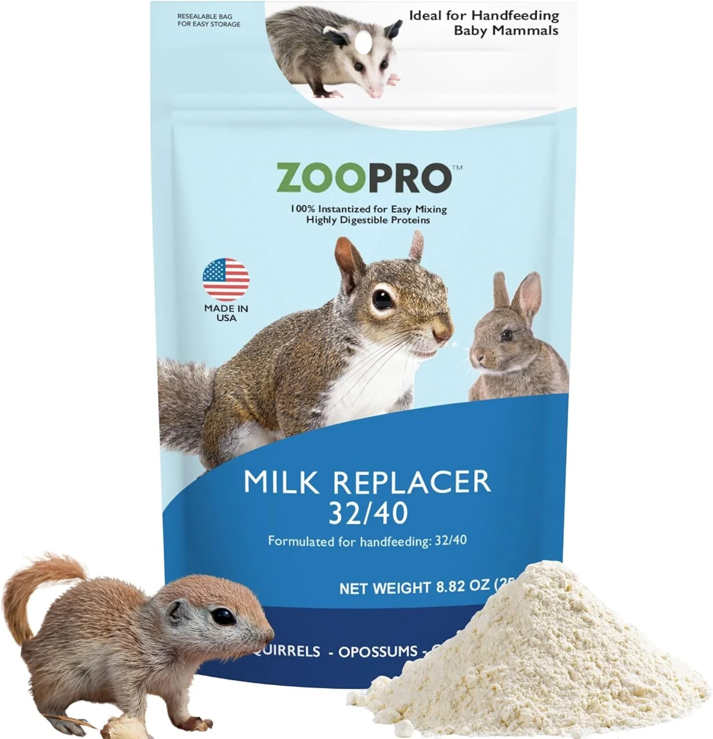 Exotic Nutrition ZooPro Milk Replacer 32/40 Formula Ideal for Baby Squirrels, Ra