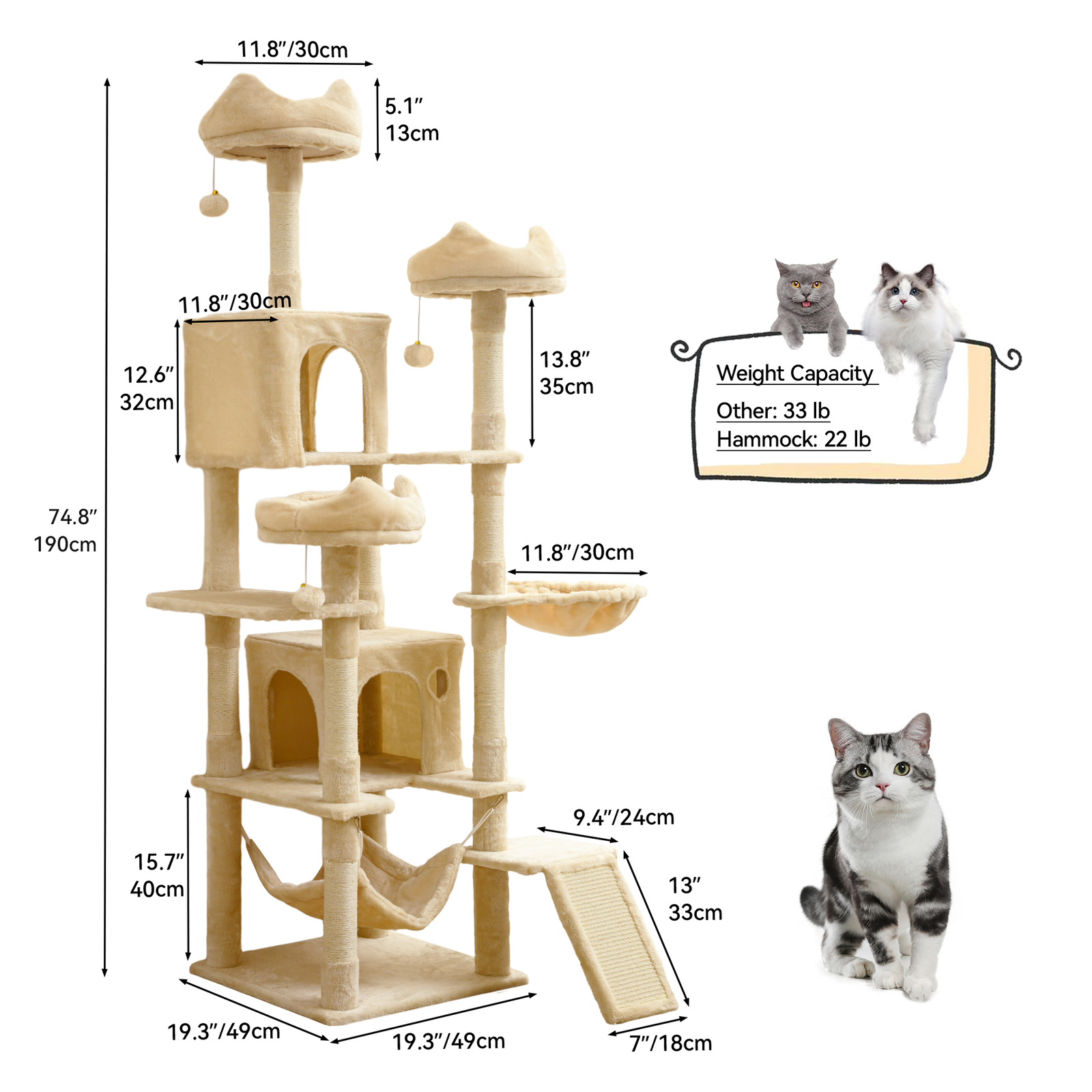 75 Inches Indoor Cat Tree Tall Cat Tower for Large Cats 20 lbs Cat Condo
