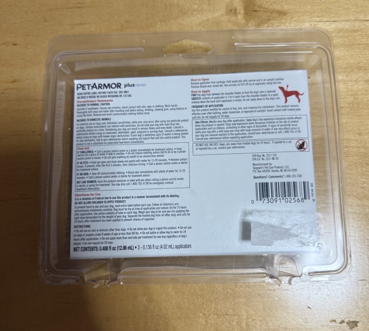 Pet Armor Plus Flea and Tick Treatment for X-Large Dogs Pack of 3 Applications