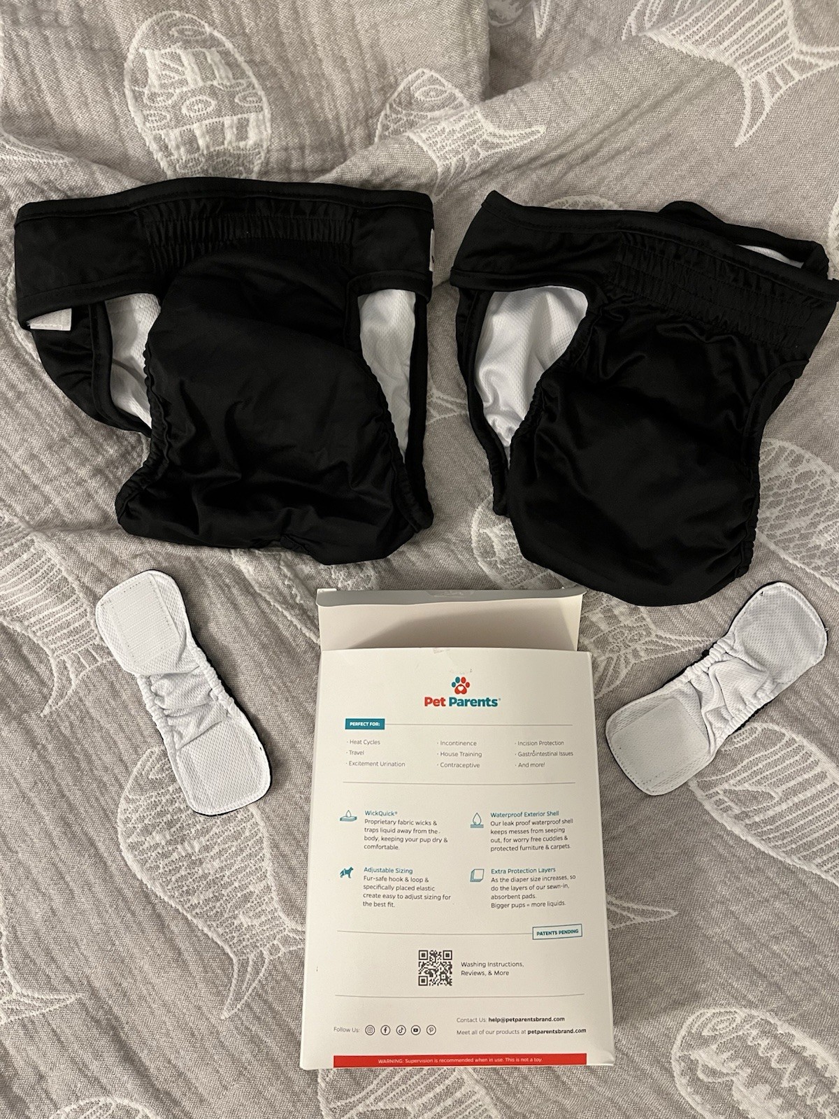 Pet Parents Washable Dog Diapers (Pack of 2) All Black & Size Is Large