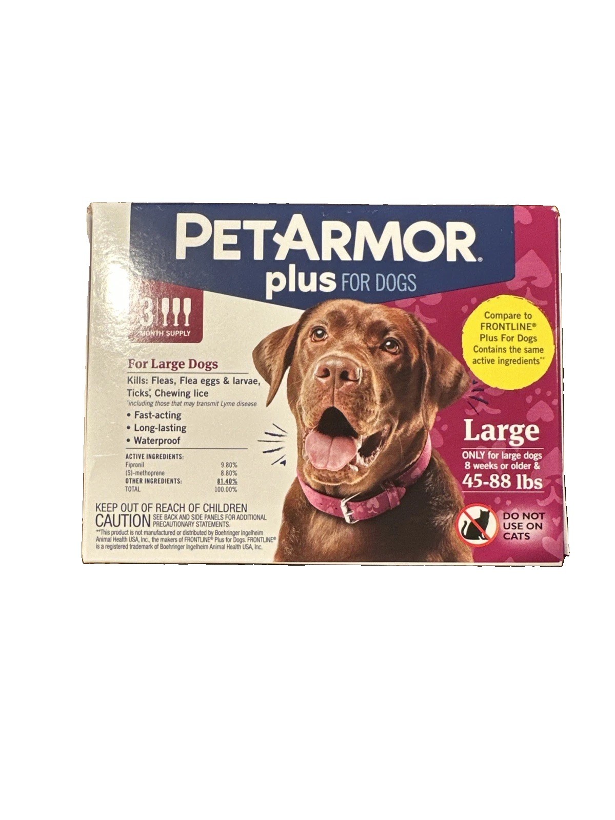 PetArmor Plus for Large Dogs 45-88 lbs. – 3 Month Supply – Kills Fleas & Ticks