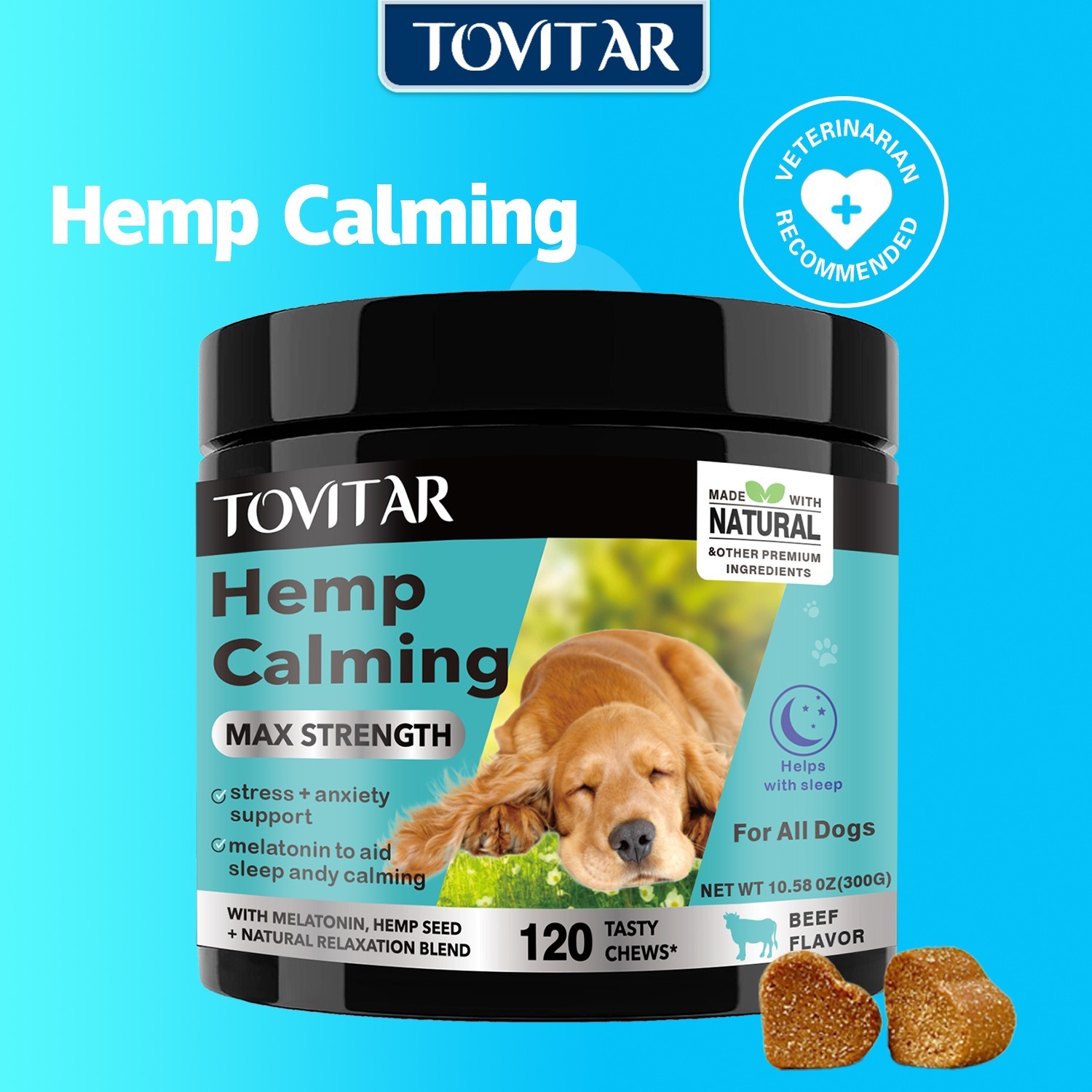 Hemp Calming Max Strength Beef Flavor for Dogs-Dog Stress and Anxiety -120 Count