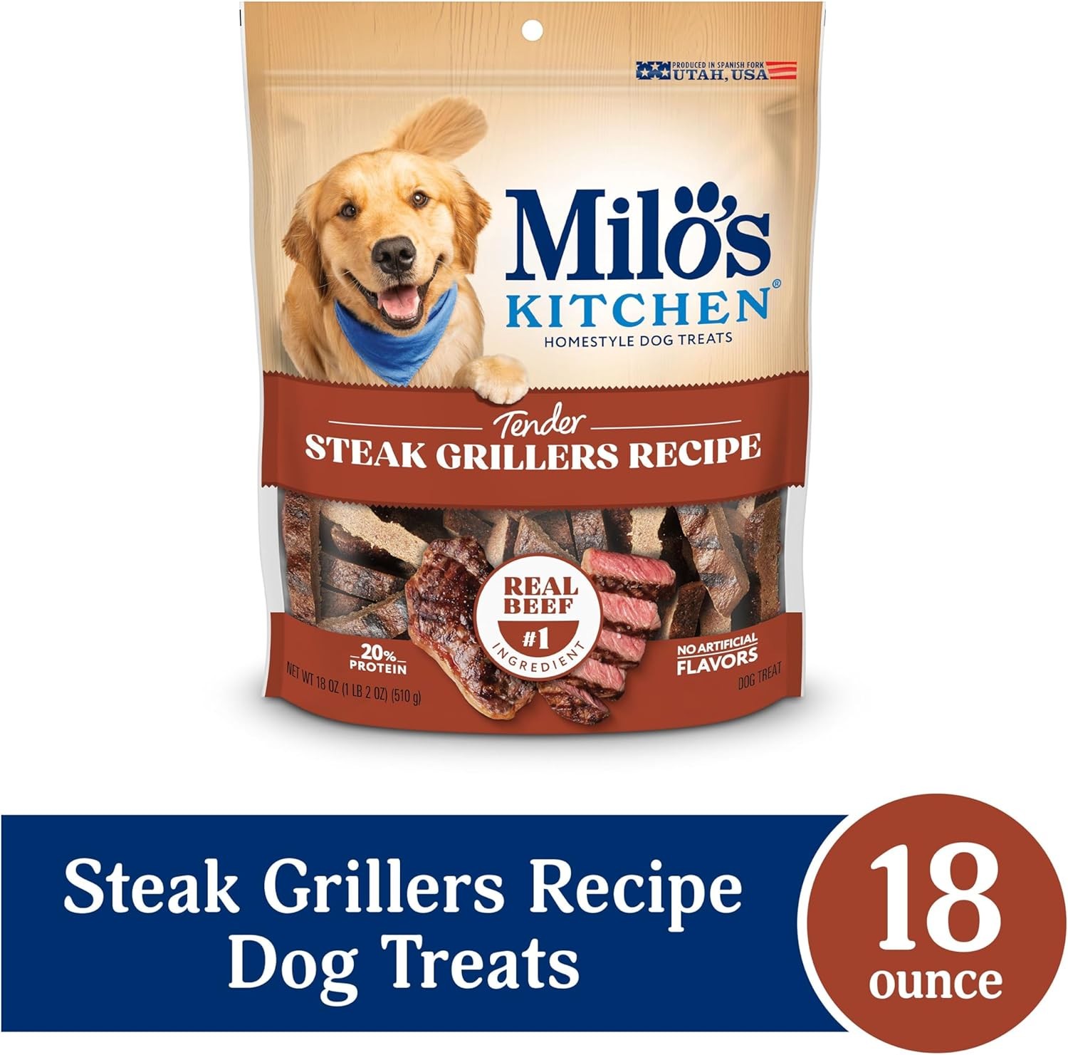 Milo’s Kitchen Homestyle Dog Treats, Steak Grillers, 18 18 Ounce (Pack of 1)