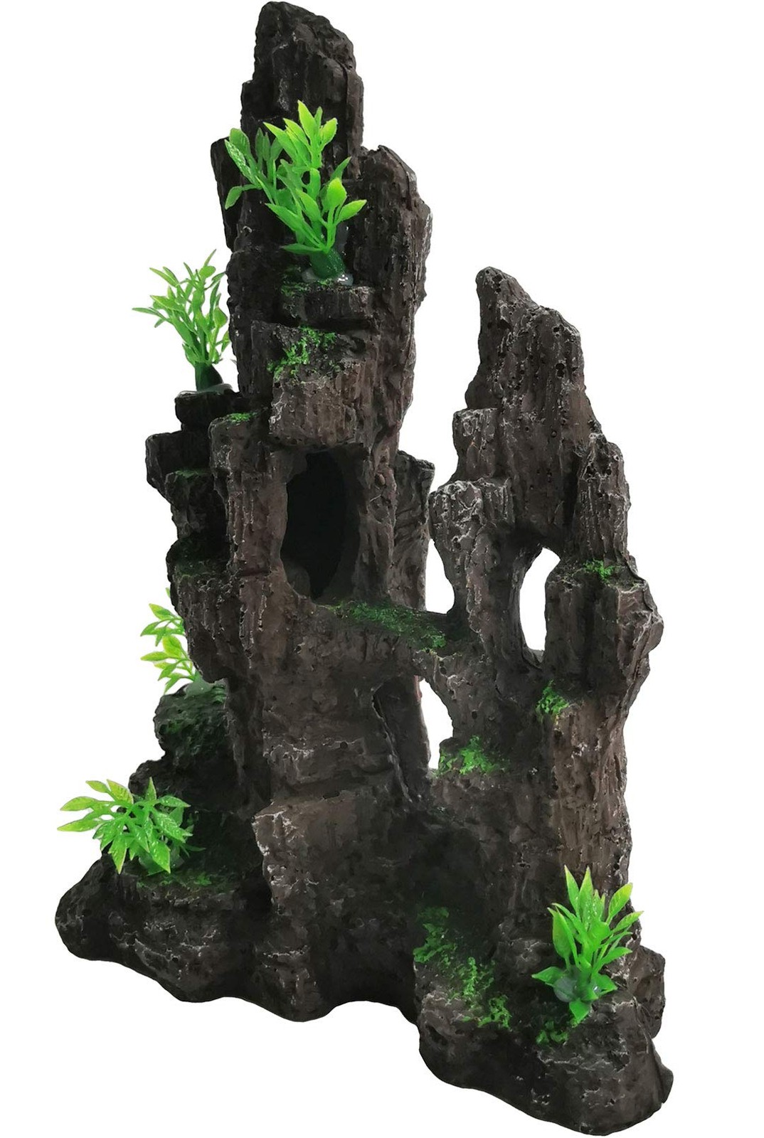 kathson Aquarium Mountain View Stone Resin Fish 8.0〞L x 4.3〞W x 10.4〞H, Green