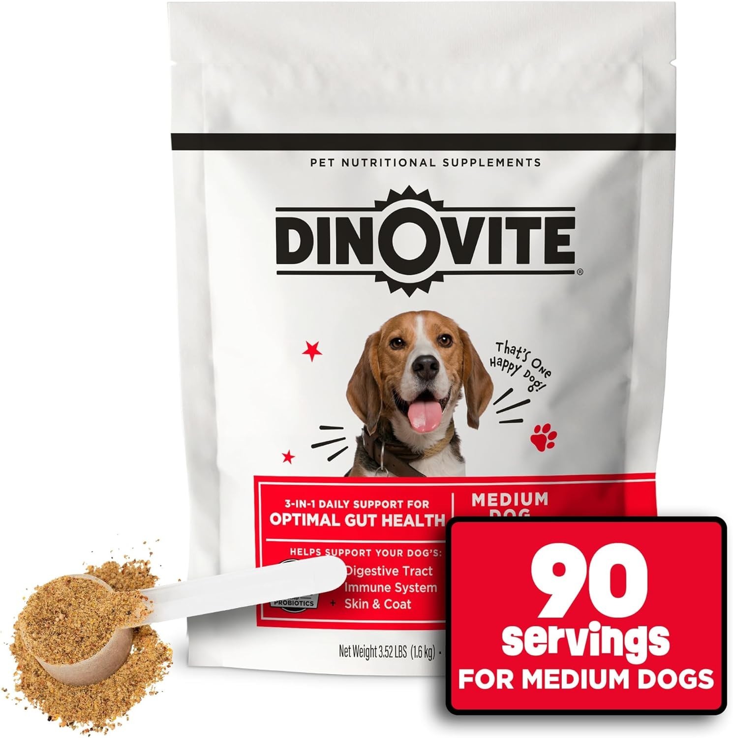 Dinovite for Medium Dogs | Probiotic Supplement | 18-45 lbs | 90 Servings