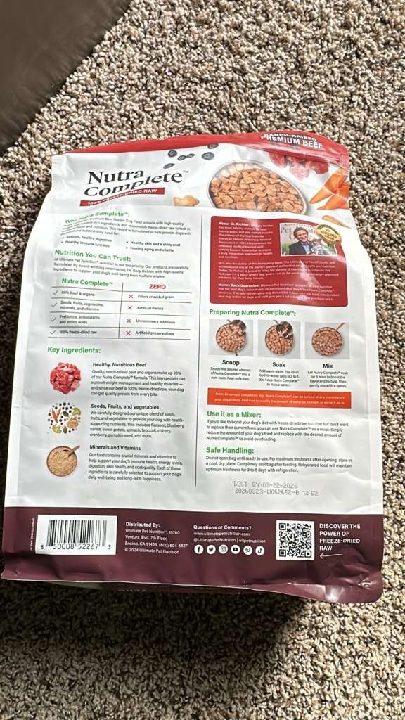 Ultimate Pet Nutrition Nutra Complete Freeze Dried Raw Dog Food , Beef 3 Pound