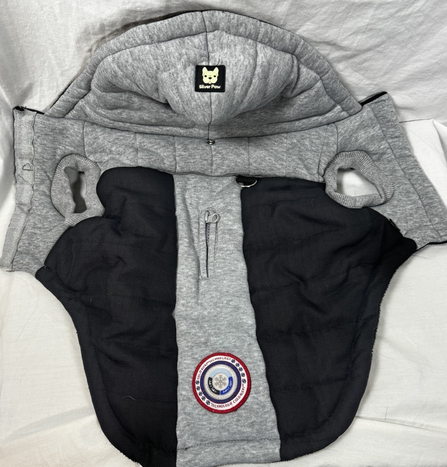 Silver Paw M Gray Black Dog Coat Jacket Hoodie D-Ring Leash Attachment