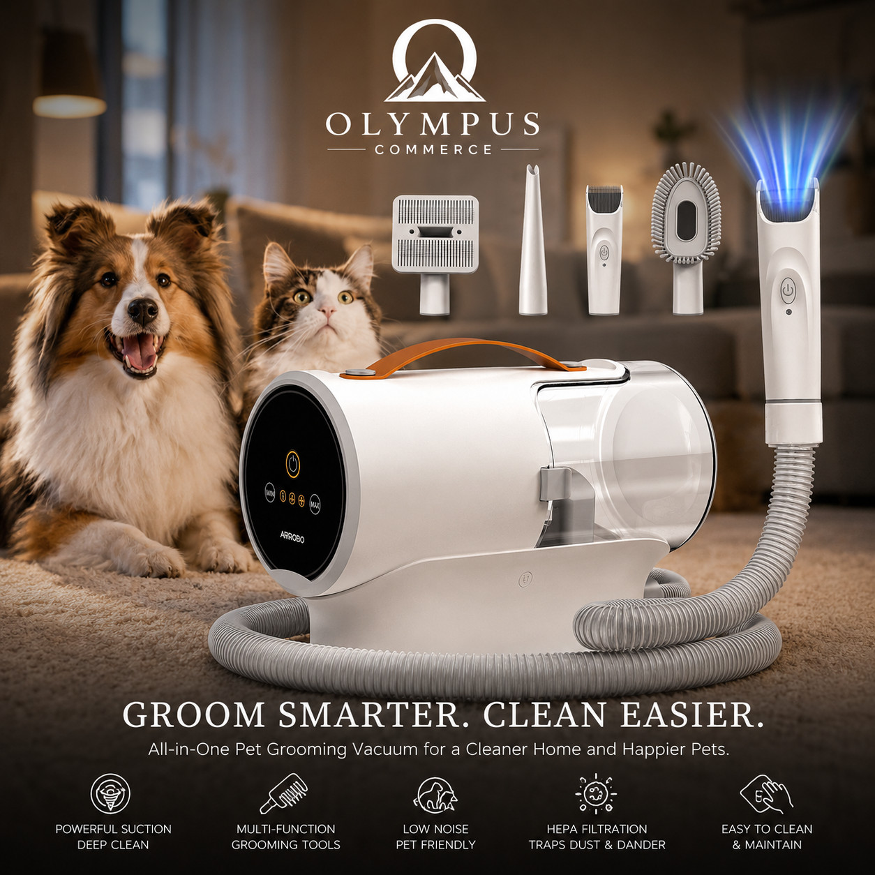 Pet Grooming Vacuum Kit for Dogs & Cats Low Noise Dog Hair Clipper Brush Vacuum