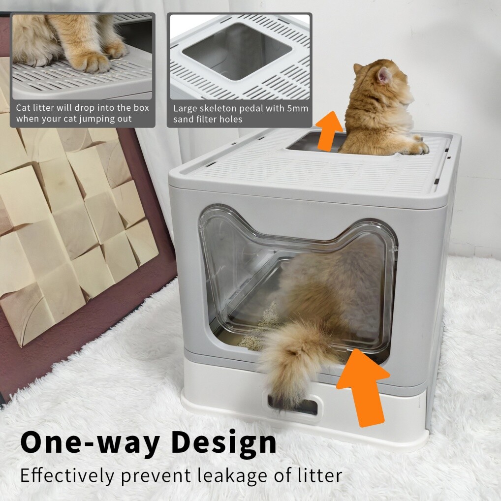 XXL Stainless Steel Cat Litter Box with Lid Anti-Urine Leakage, Easy Cleaning