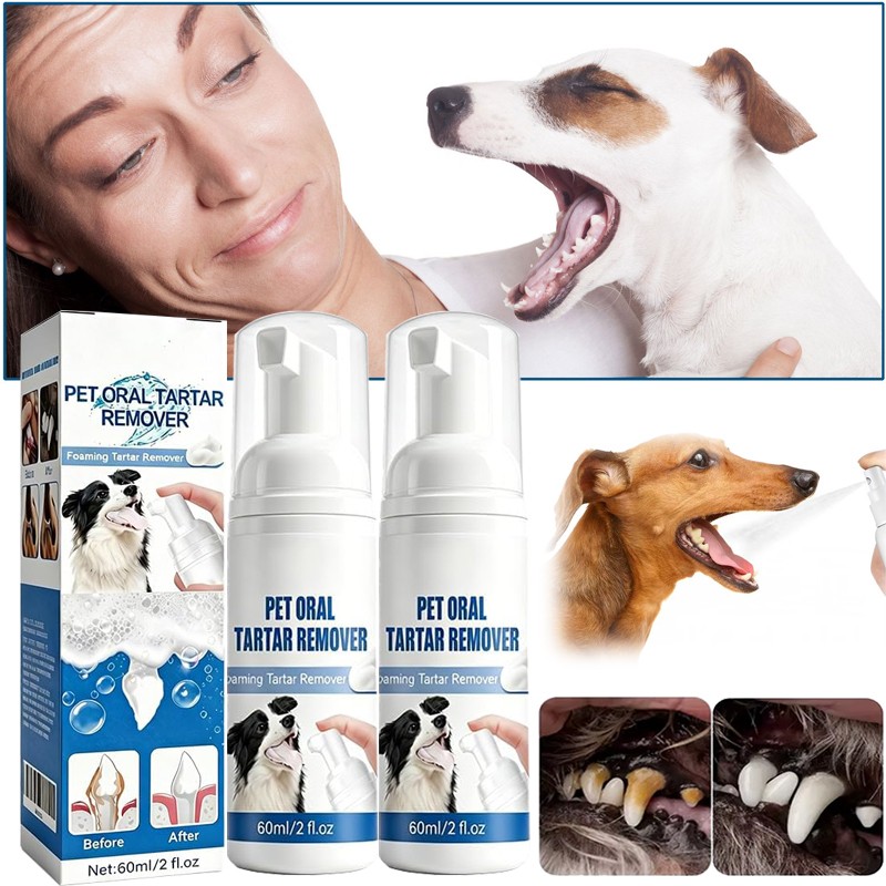 2X Pet Dental Tartar Remover Spray, Dog Cat Foam Teeth Clean Breath Freshener