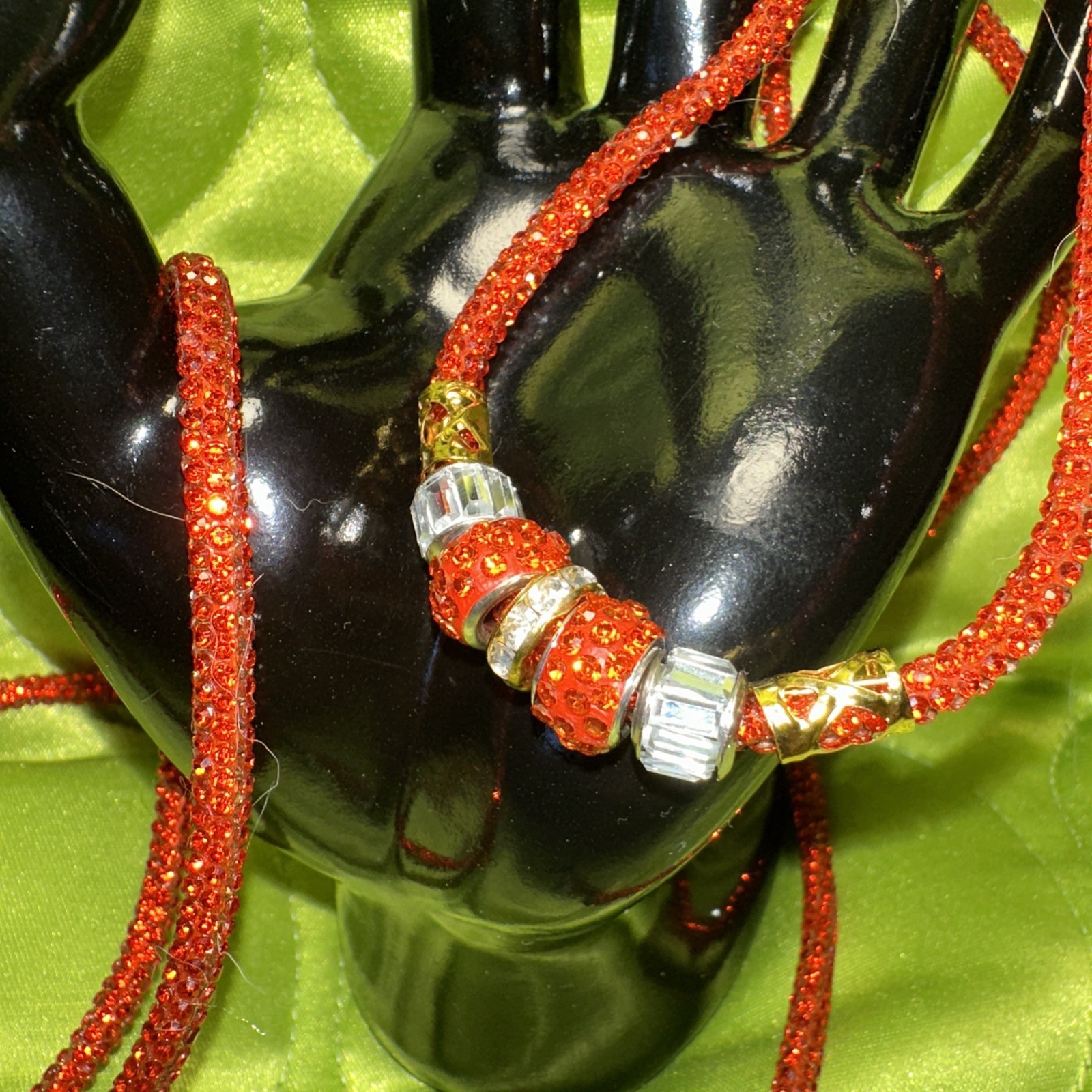 36-inch Dog Show Lead ORANGE with beads Rhinestone NEW! SPARKLE!
