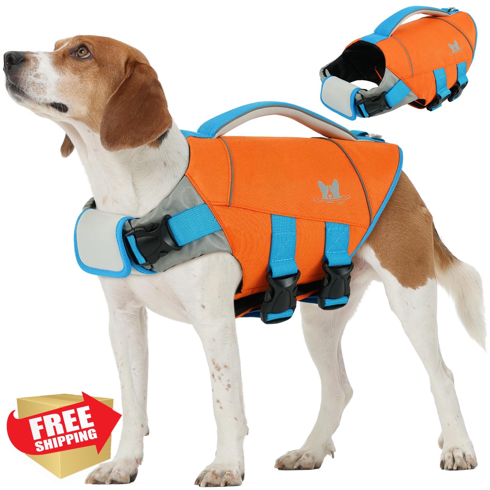 IDOMIK Medium Dog Life Jacket High Flotation, Ripstop Reflective Dog Life Ves…