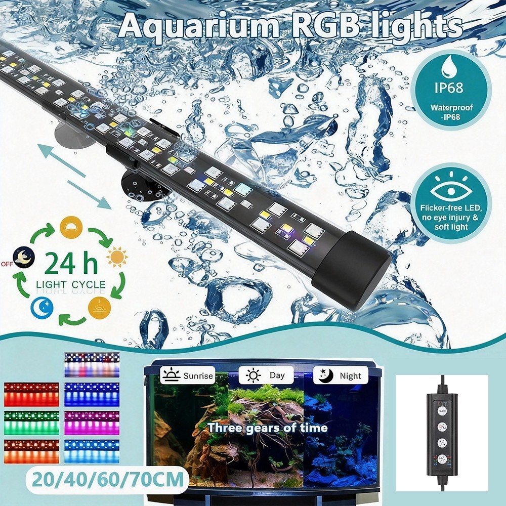 hygger 8-51″ Fish Tank Lights Strip RGB 5050 Submersible Tube Bar Lamp