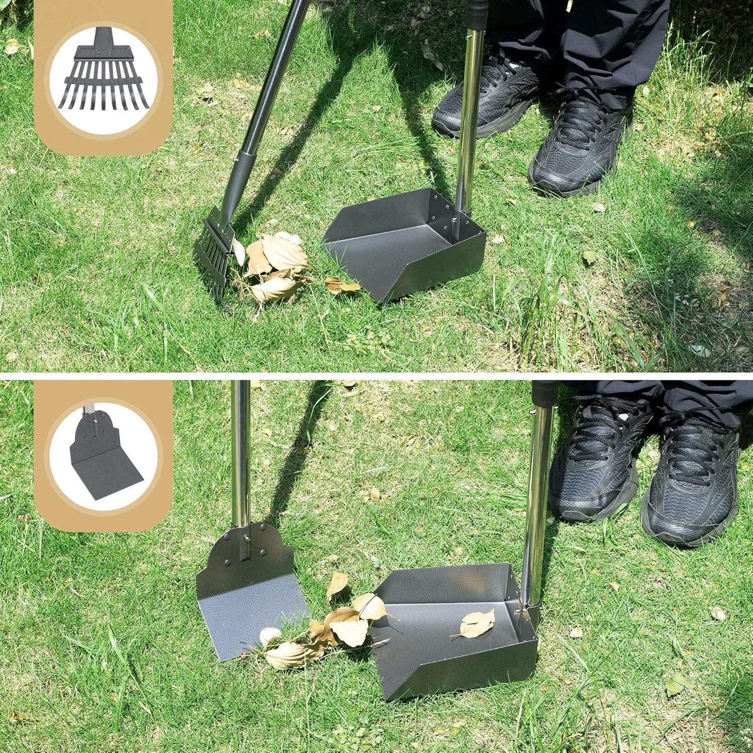 Large Dog Pooper Scooper Metal Poop Tray & Rake W/ Long Handle Pet Waste Removal