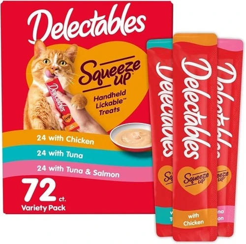 Delectables Squeeze Up Cat Treats Variety Pack 72 Tubes Creamy Lickable Wet Pure