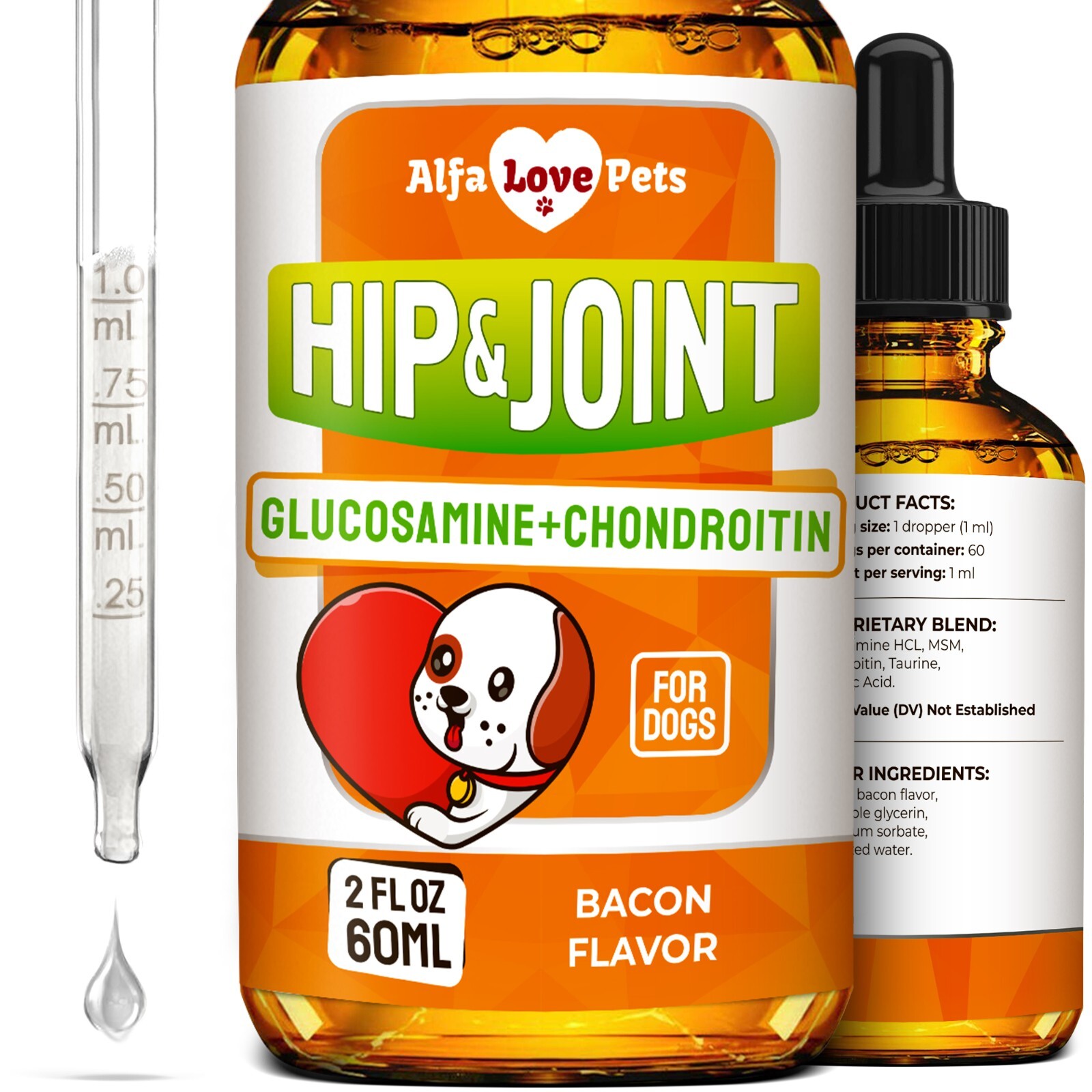 Dog Joint Supplement | Glucosamine & Chondroitin | Bacon Flavor | 2 Oz