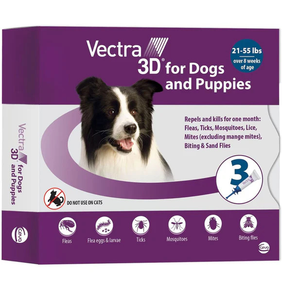 Vectra 3D Spot-On Treatment for Medium Dogs 21-55 lbs Puppy Adult New