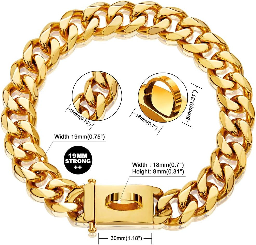 Heavy Duty 18K Gold Dog Chain Collar with Secure Buckle for Large Dogs