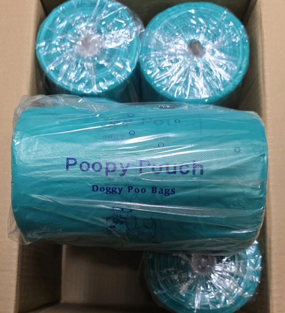 NEW BOX 6 ROLLS POOPY POUCH TIE-HANDLE PET WASTE BAGS (SD-6-400) DOOGY POO BAGS