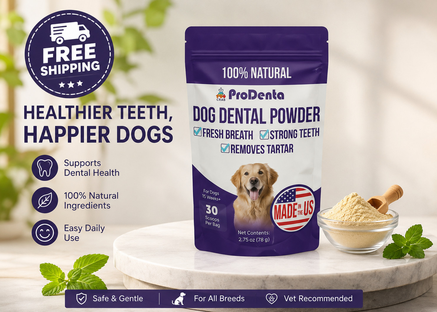 Pup Labs ProDenta Dog Dental Powder 2.75oz Plaque Tartar Remover Oral Care 80