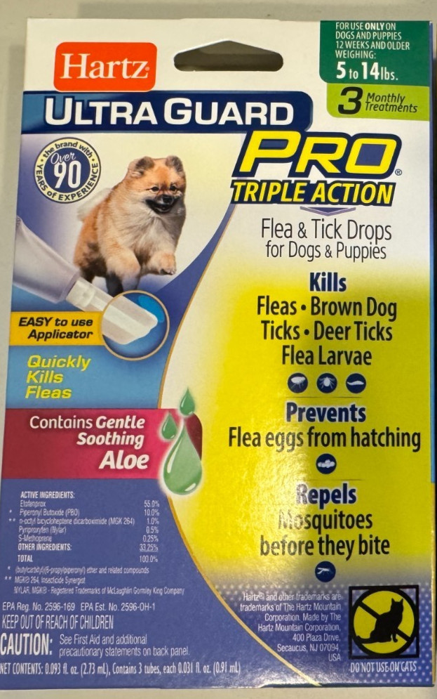 1 Hartz Ultra Guard 5 To 14 lbs Pro Flea Tick Dogs Triple Action 3 Month Supply