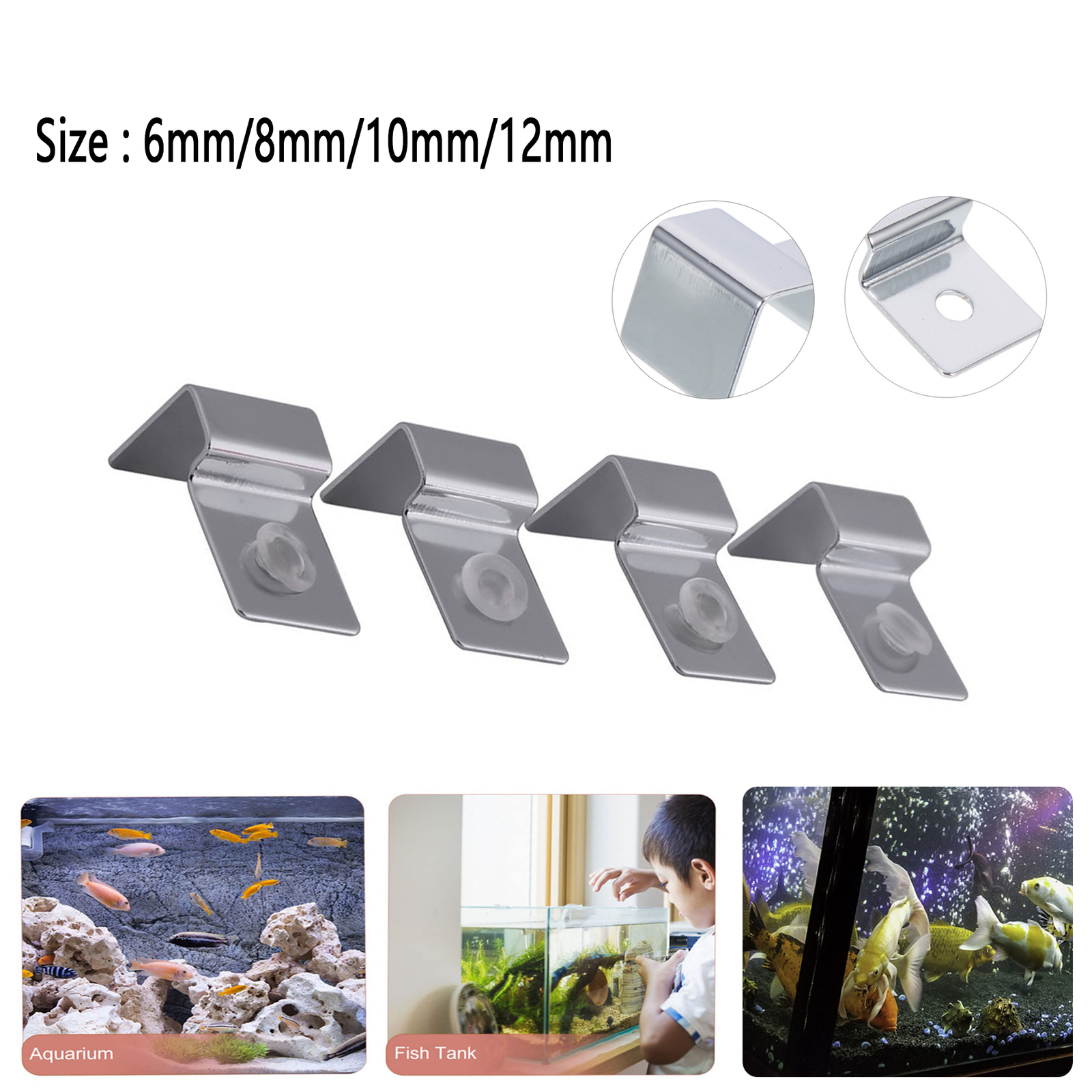 6-12mm Stainlesss Steel Aquarium Glass Fish Tank Fixed Cover Clip Clamp Bracket