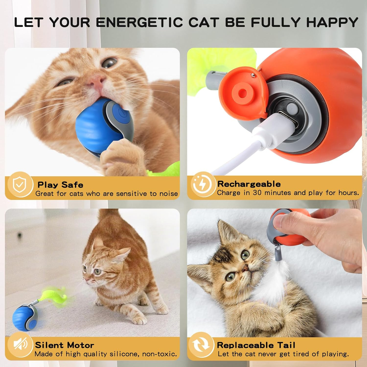2PCS Speedy Tail 3.0 Cat Toy, Interactive Cat Toys for Bored Indoor Automatic Tu
