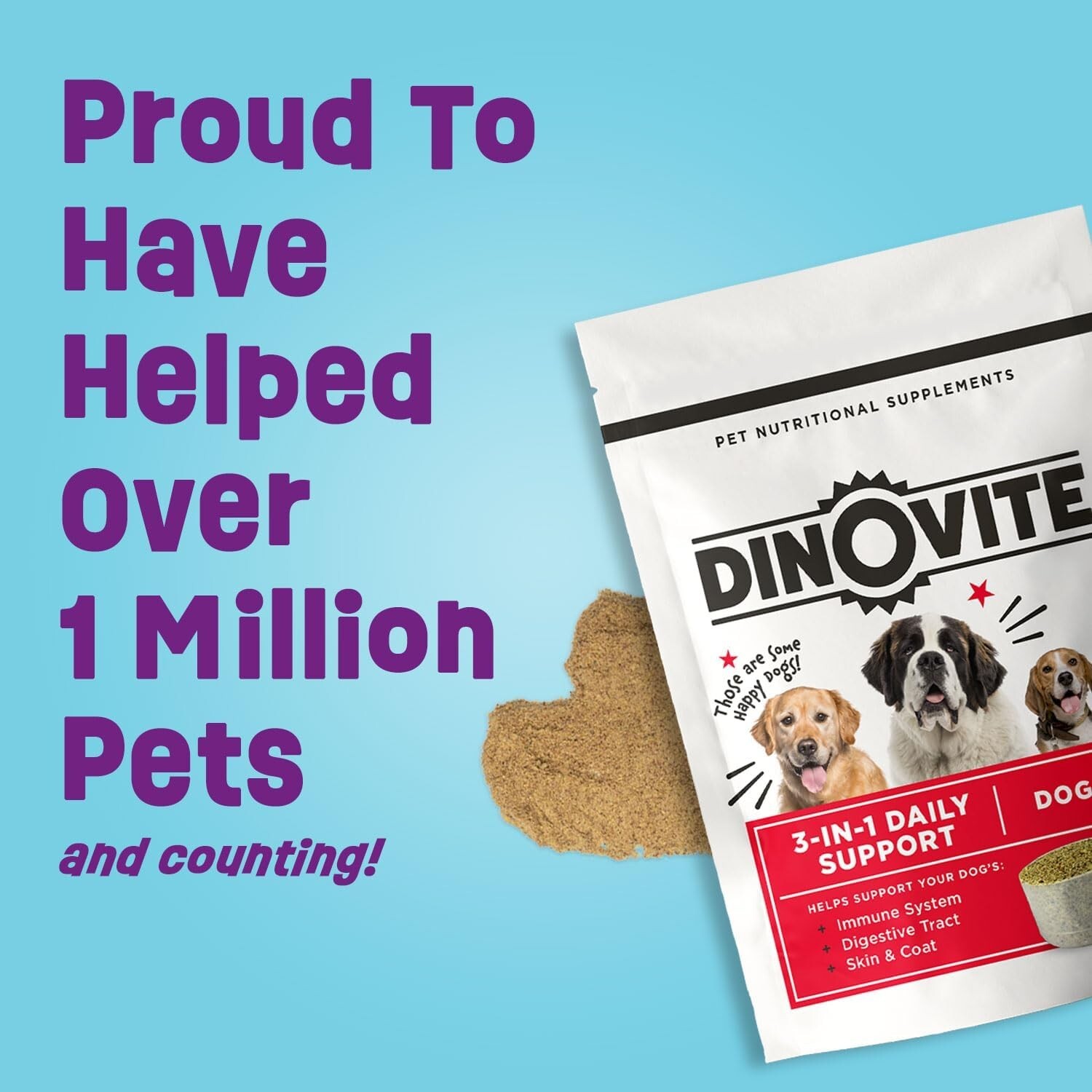 30 Day Supply, Small Dogs, Dinovite Probiotic Supplement for Dogs 1-18 lb NEW