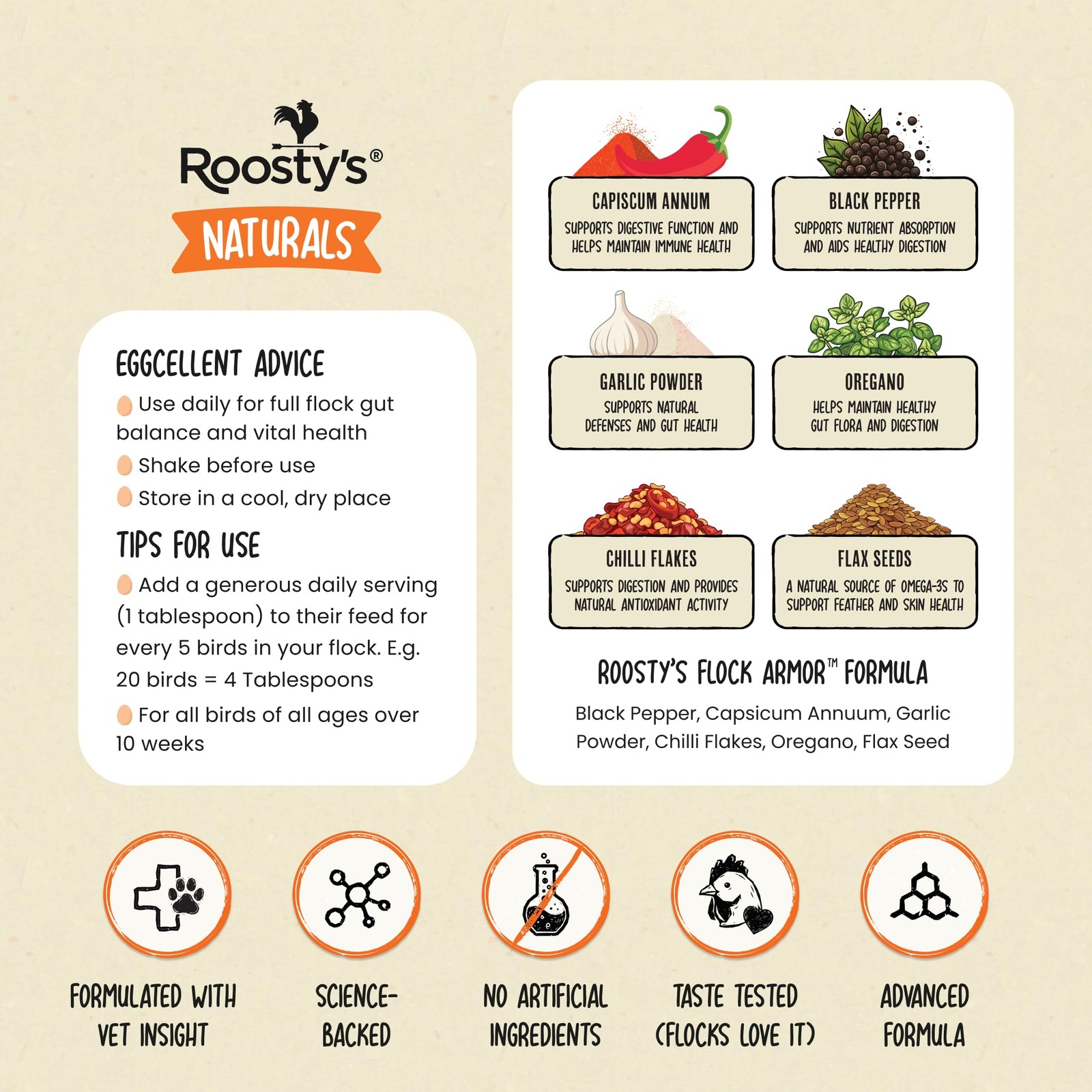 Roosty’s Naturals Flock Armor Chicken 16 Ounce (Pack of 2), Orange and white
