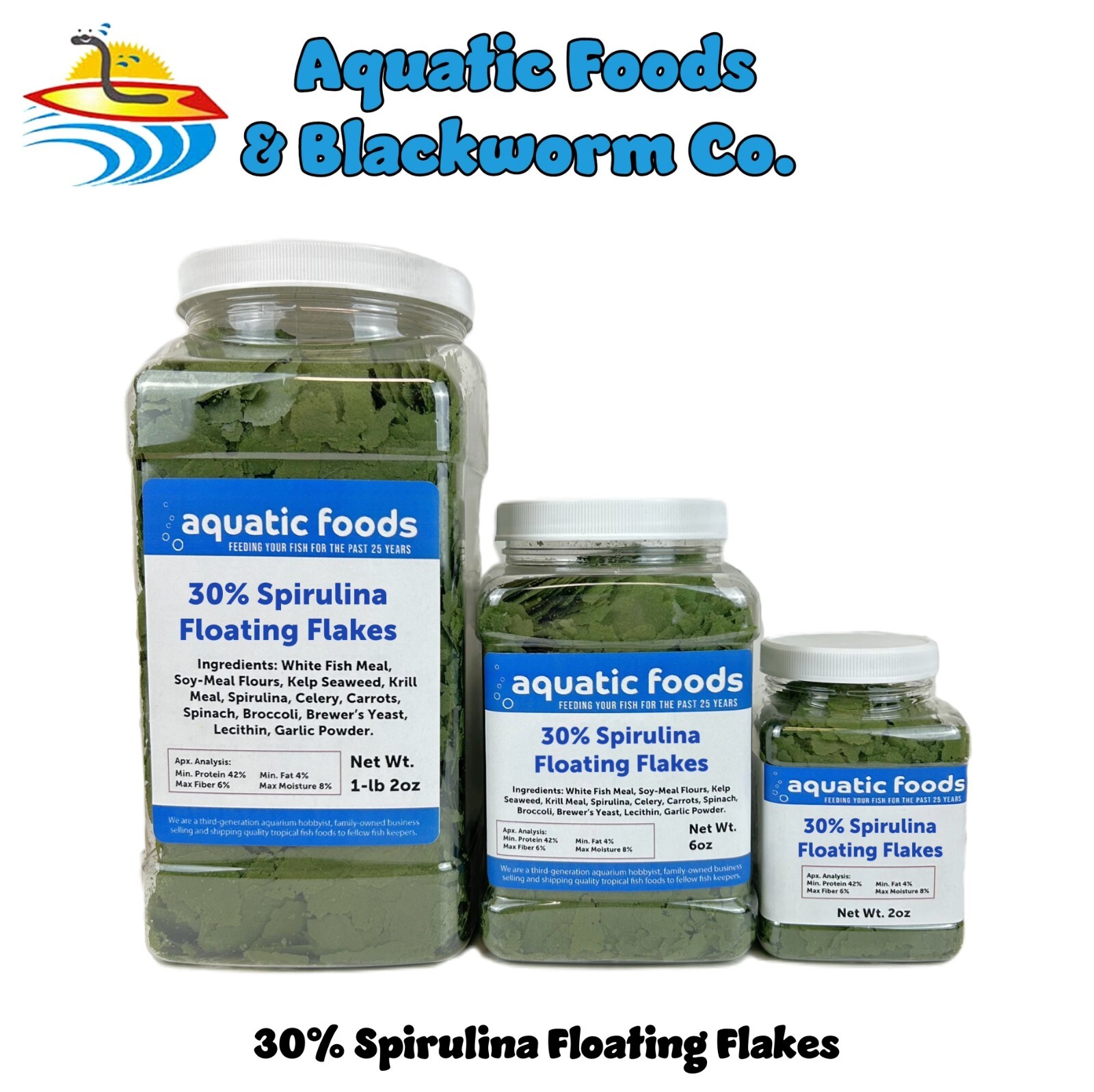 30% Spirulina Flakes, for Cichlids, Marine Fish, All Tropical Fish. WL-JAR