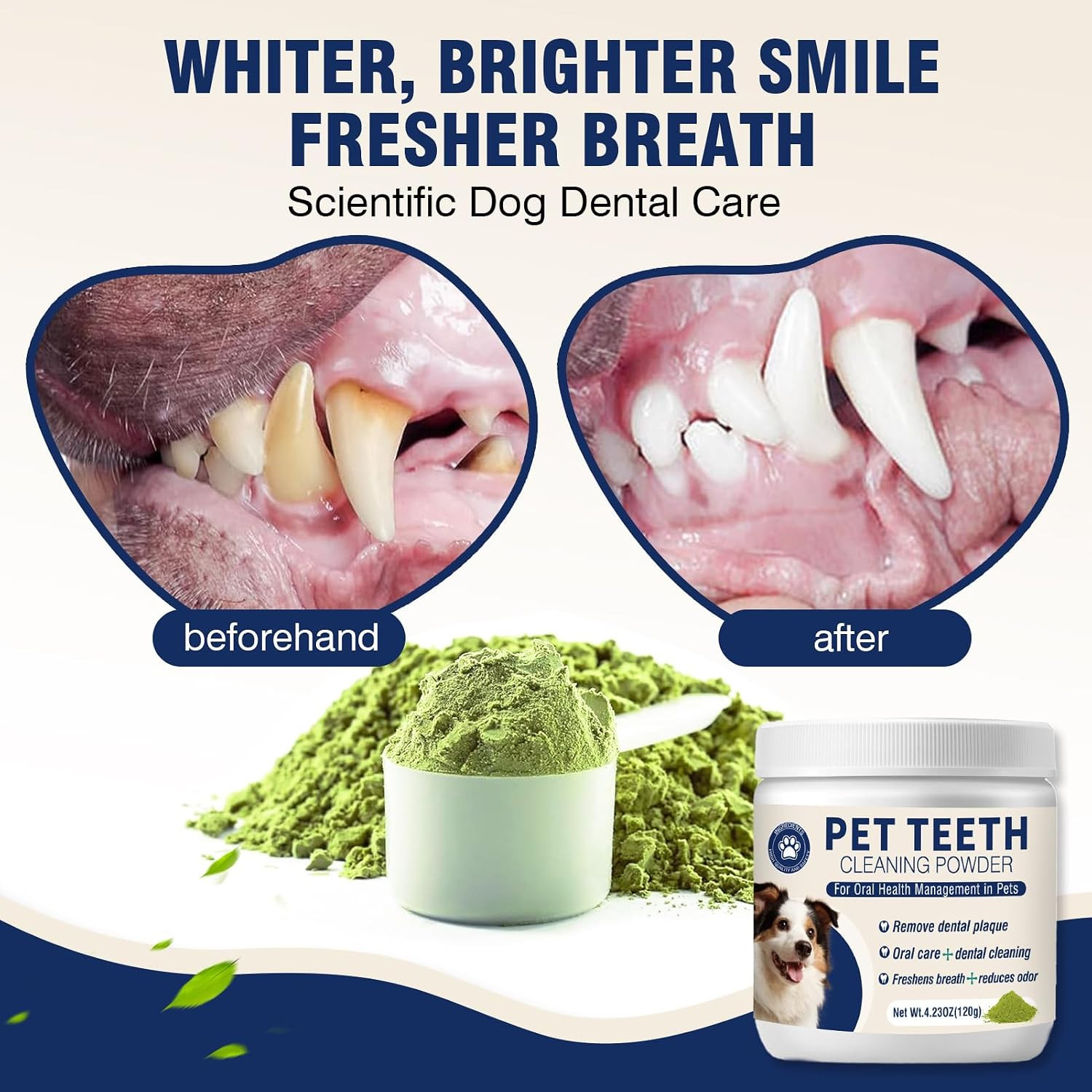 Dental Powder for Dogs Teeth Fresh Breath and Teeth Cleaning Contains Natural In