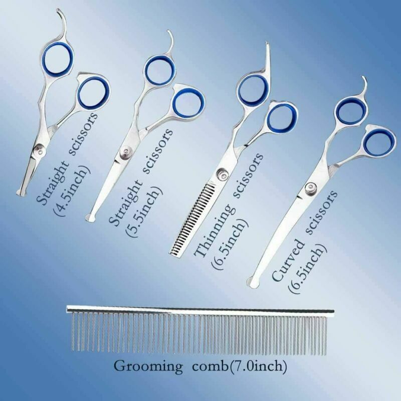 Professional Pet Dog Grooming Combs Scissors Kit Straight Curved Thinning Shears