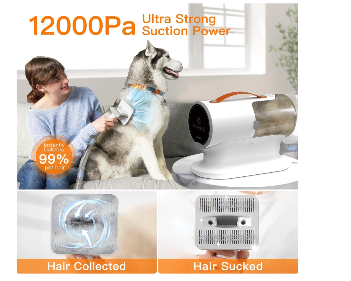 AIRROBO Dog Grooming Vacuum Kit,12000Pa Strong Pet Vacuum for Shedding,Grooming